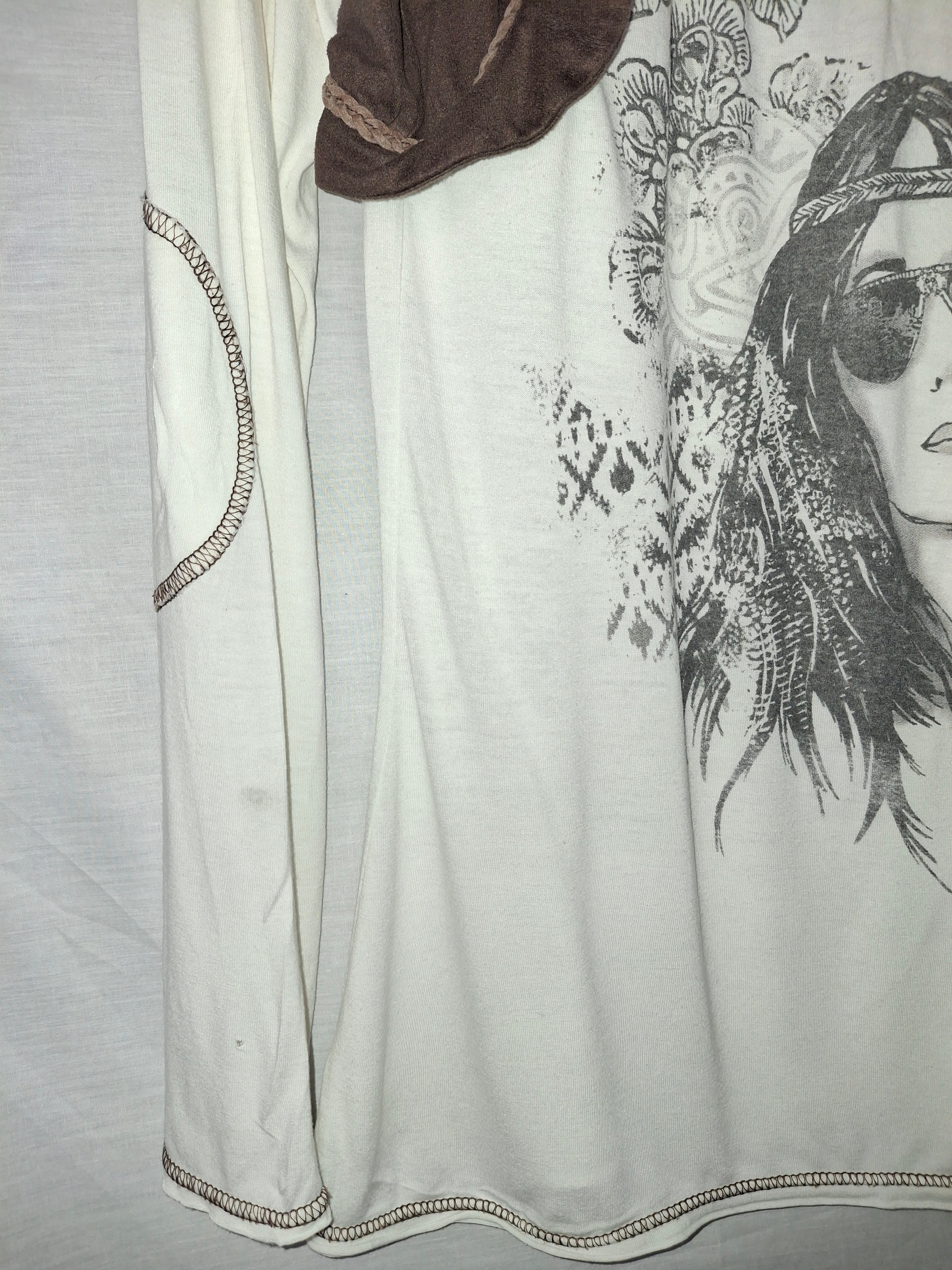 T-shirt femme manches longues – Blanc et marron, marquage visage femme - Taille M (38)