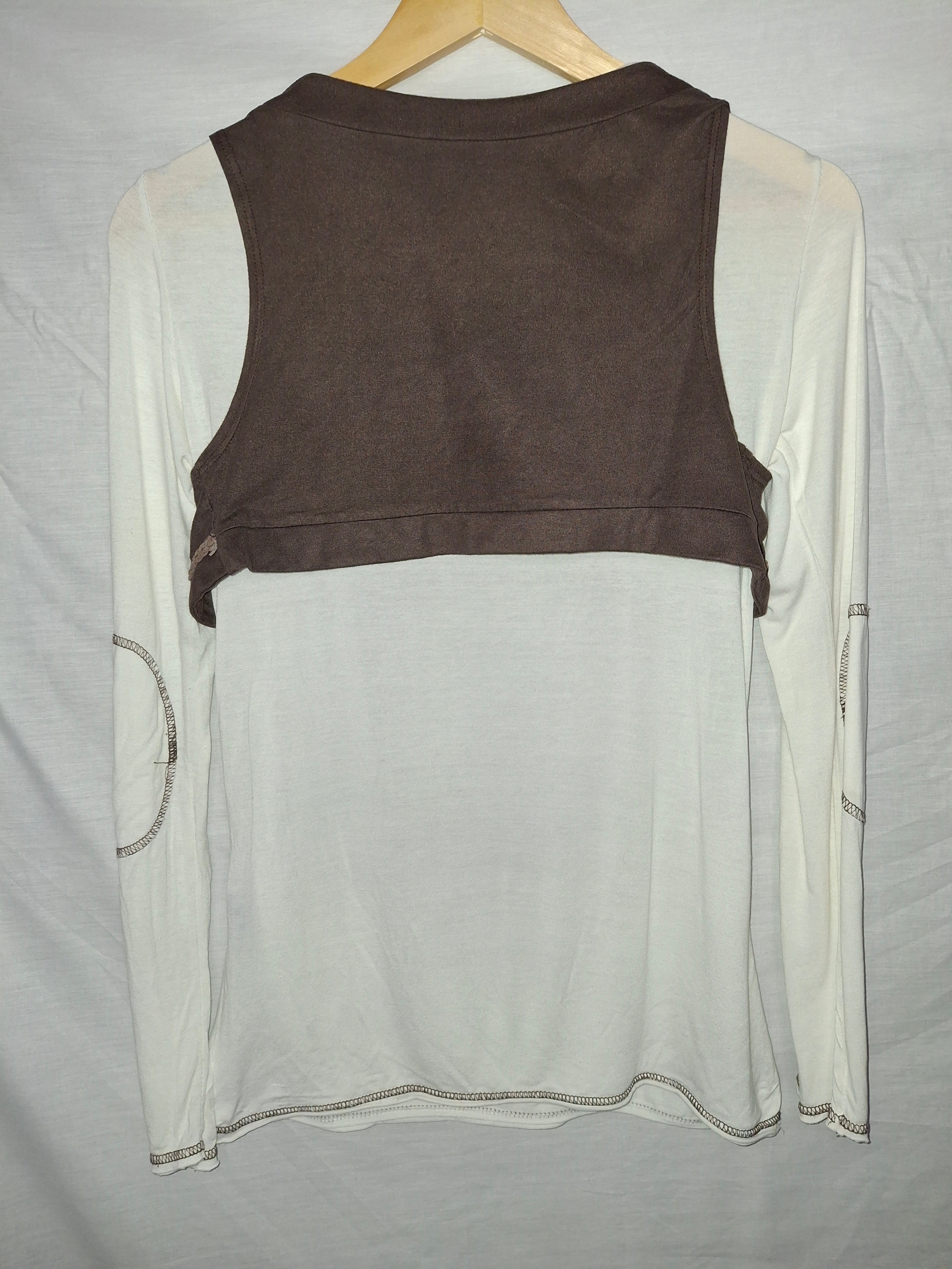 T-shirt femme manches longues – Blanc et marron, marquage visage femme - Taille M (38)