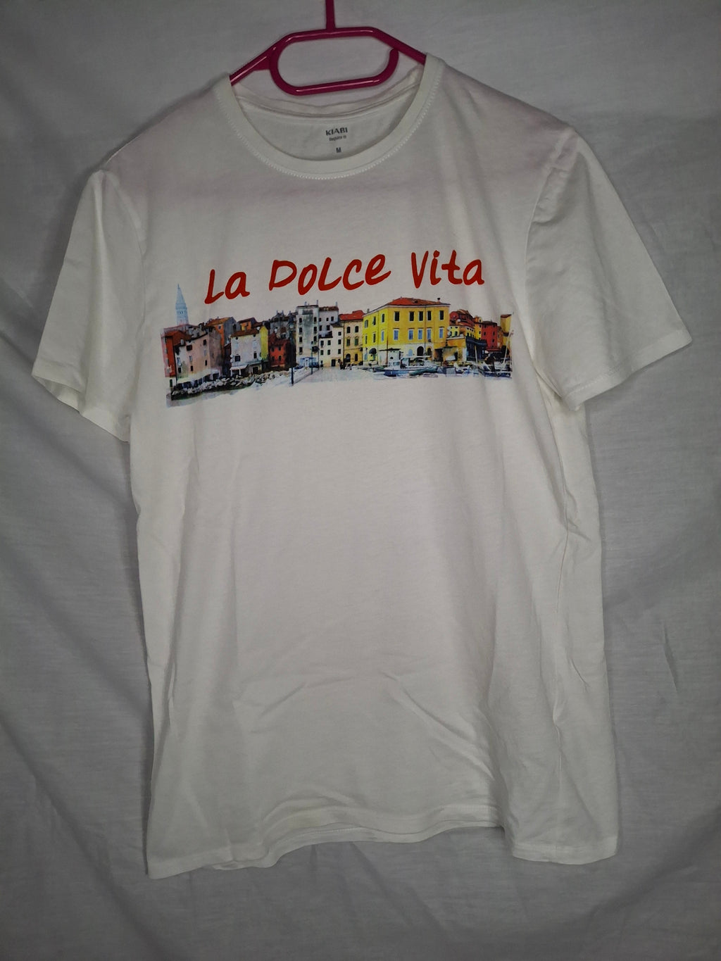 T-shirt manches courtes KIABI  - Blanc (imprimé "LA DOLCE VITA")  - Taille : M (38)