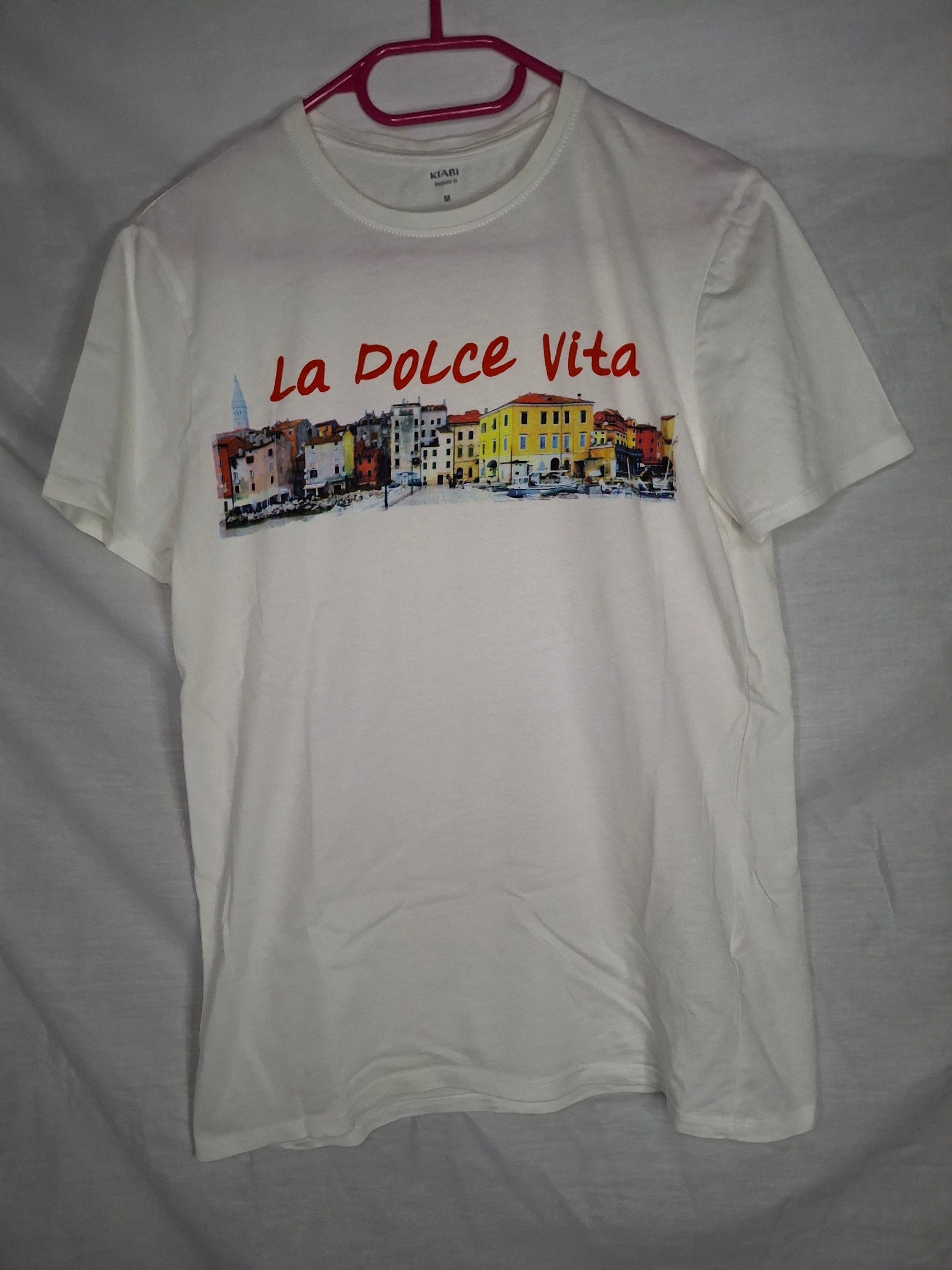 T-shirt manches courtes KIABI  - Blanc (imprimé "LA DOLCE VITA")  - Taille : M (38)