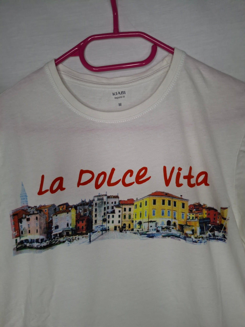 T-shirt manches courtes KIABI  - Blanc (imprimé "LA DOLCE VITA")  - Taille : M (38)
