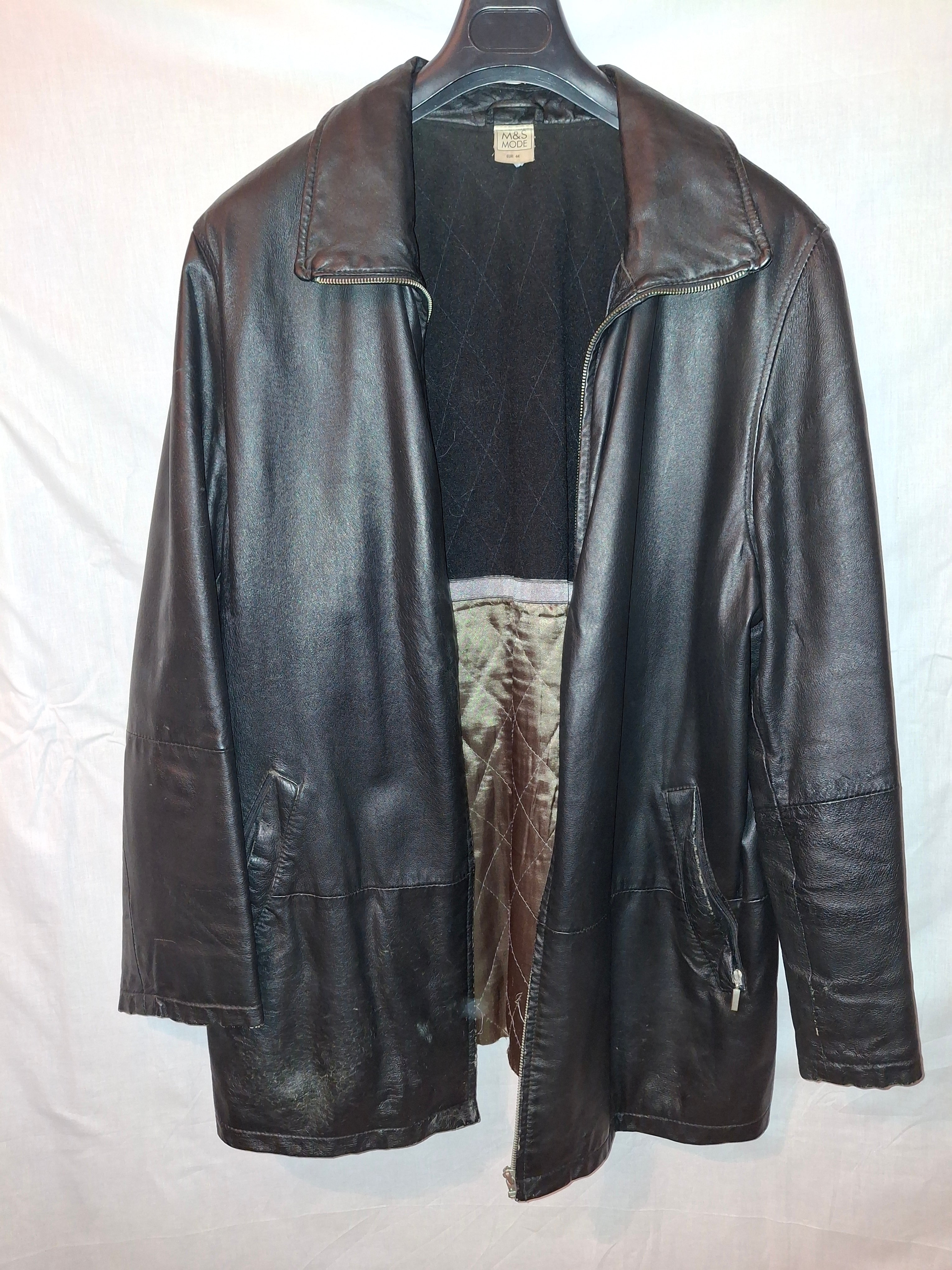 Veste longue véritable cuir M&S mode – noir - Taille : XXL (44)